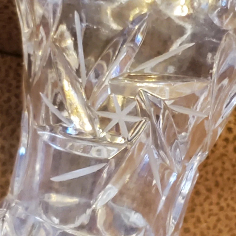 Vintage lead crystal etched three legged vase